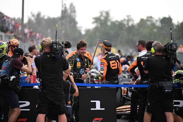 FORMULA 1 PIRELLI GRAN PREMIO D ITALIA 2024 01.09.2024, Autodromo Nazionale di Monza, Monza, FORMULA 1 PIRELLI GRAN PREMIO D ITALIA 2024 ,im Bild Sieger Charles Leclerc (MCO), Scuderia Ferrari HP, 2. Platz für Oscar Piastri (AUS), McLaren F1 Team