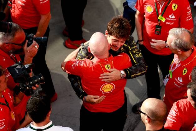 LECLERC Charles (mco), Scuderia Ferrari SF-24, portrait celebration during the Formula 1 Pirelli Gran Premio d’Italia 2024, Italian Grand Prix 2024, 16th round of the 2024 Formula One World Championship, WM, Weltmeisterschaft from August 30 to September 1, 2024 on the Autodromo Nazionale Monza, in Monza, Italy - F1 - ITALIAN GRAND PRIX 2024 DPPI Panoramic  F12024GP16ITA_JK529253
