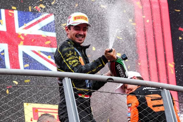 LECLERC Charles (mco), Scuderia Ferrari SF-24, portrait podium during the Formula 1 Pirelli Gran Premio d’Italia 2024, Italian Grand Prix 2024, 16th round of the 2024 Formula One World Championship, WM, Weltmeisterschaft from August 30 to September 1, 2024 on the Autodromo Nazionale Monza, in Monza, Italy - F1 - ITALIAN GRAND PRIX 2024 DPPI Panoramic  F12024GP16ITA17924-HZ_