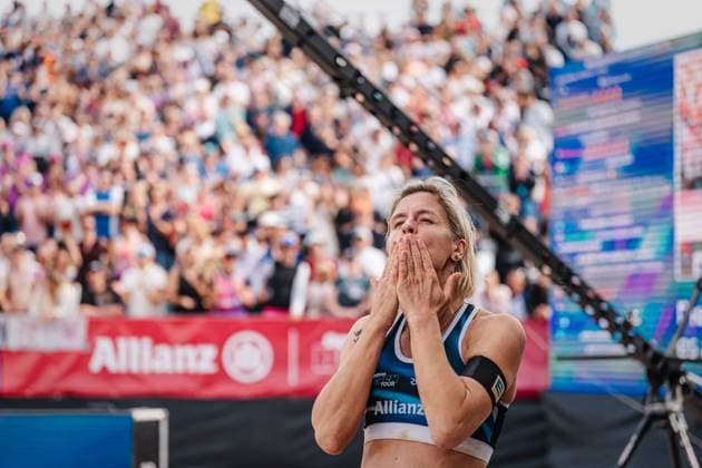 Beachvolleyball Frauen Allianz German Beach Tour Deutsche Beachvolleyball-Meisterschaft 2024 01.09.2024 Laura Ludwig nach ihrem letzten Spiel Timmendorfer Strand Ahmann-Hager-Arena Schleswig-Holstein Deutschland