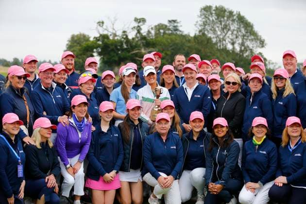 1st September 2024; The O& x2019;Meara Course at Carton House, Maynooth, County Kildare, Ireland; KPMG Womens Irish Open Golf, Final Round; Annabel Dimmock (ENG) with the volunteers  ActionPlus12689038 PeterxFitzpatrick