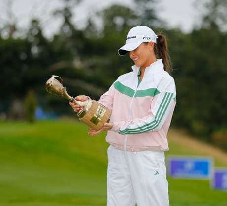 1st September 2024; The O& x2019;Meara Course at Carton House, Maynooth, County Kildare, Ireland; KPMG Womens Irish Open Golf, Final Round; Annabel Dimmock (ENG) with the winners trophy  ActionPlus12689046 PeterxFitzpatrick