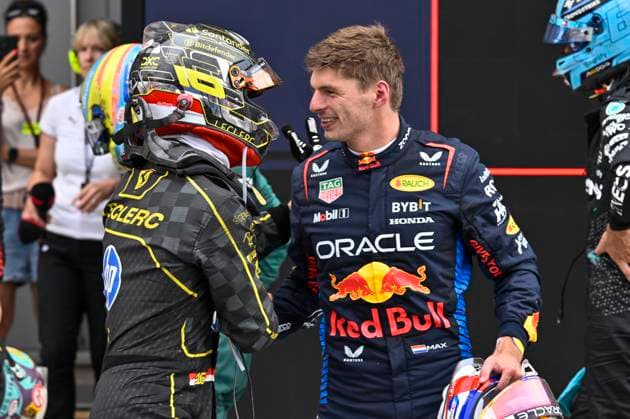 1st September 2024; Autodromo Nazionale Monza, Monza, Italy; Formula 1 Italian Grand Prix 2024; Race Day; Charles Leclerc of Monaco Scuderia Ferrari HP F1 Team celebrates his race win is cngratulated by Max VERSTAPPEN  ActionPlus12689140 StefanoxGuidi