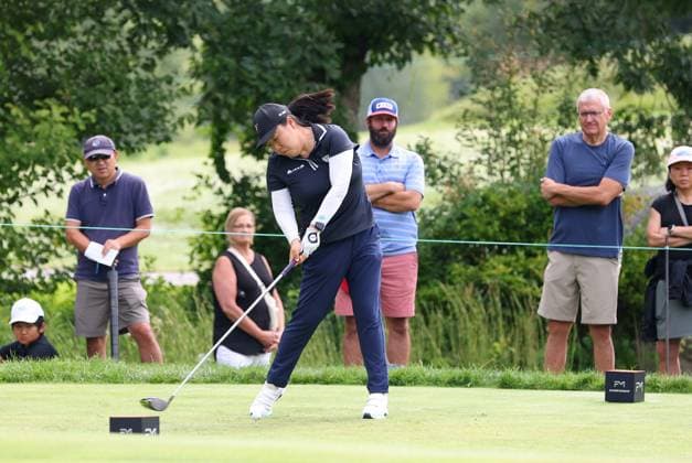 NORTON, MA - SEPTEMBER 01: Ruixin Liu of China drives from the 1st tee box during the final round of the LPGA, Golf Damen 2024 FM Global Championship on September 1, 2024, at TPC Boston in Norton, MA. (Photo by M. Anthony Nesmith Icon Sportswire) GOLF: SEP 01 LPGA FM Global Championship EDITORIAL USE ONLY Icon24090114