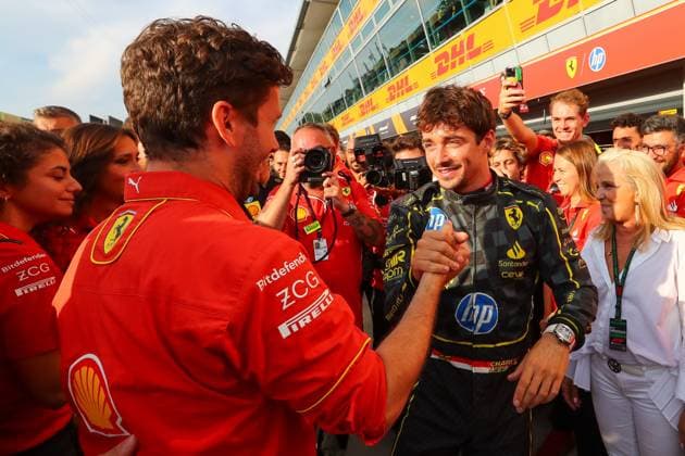 Monza: Charles Leclerc (MON) - Scuderia Ferrari - Ferrari SF-24 - Ferrari celebrating win with team and tifosi during Rade Day, Sunday Sept 1st, of Formula 1 Pirelli Gran Premio d Italia 2024, scheduled to take place at Autodromo Nazionale di Monza track in Monza (MB) Italy - Aug 29 to Sept 1, 2024 - Formula 1 - Formula 1 - Pirelli Gran Premio d Italia 2024 - Race  - ZUMAp169 20240901_zsa_p169_1240 Copyright: xAlessioxDexMarco IPAxSportx