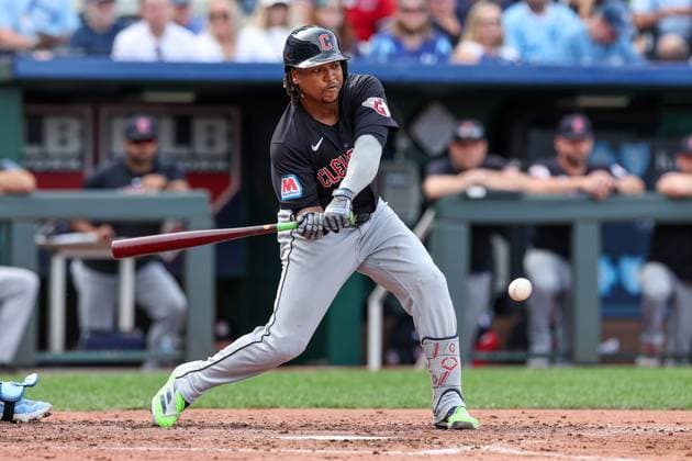 September 2, 2024: Cleveland Guardians third baseman Jose Ramirez (11) hits a single against the Kansas City Royals during the sixth inning at Kauffman Stadium in Kansas City, MO. CSM Kansas City United States of America - ZUMAc04_ 20240902_zma_c04_207 Copyright: xDavidxSmithx