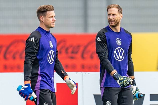 03.09.2024, DFB-Training, Auftakttraining der deutschen Fussball Nationalmannschaft, Deutsche Nationalmannschaft Marc Andre ter Stegen und Oliver Baumann Wichtiger Hinweis: Gemaess den Vorgaben der DFL Deutsche Fussball Liga bzw. des DFB Deutscher Fussball-Bund ist es untersagt, in dem Stadion und oder vom Spiel angefertigte Fotoaufnahmen in Form von Sequenzbildern und oder videoaehnlichen Fotostrecken zu verwerten Foto: Bahho Kara Kirchner-Media *** 03 09 2024, DFB Training, Kick-off training of the German national football team, German national team Marc Andre ter Stegen and Oliver Baumann Important note According to the regulations of the DFL German Football League and the DFB German Football Association, it is prohibited to use photographs taken in the stadium and or of the game in the form of sequential images and or video-like photo series Photo Bahho Kara Kirchner Media Copyright: xBahhoxKara Kirchner-Mediax