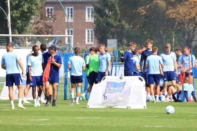 DEU, DFL, 2. FBL Hertha BSC, Training, 03.09.2024, Sportforum, Berlin, DEU, DFL, 2. FBL Hertha BSC, Training, im Bild Cheftrainer Cristian Fiel (Hertha BSC Berlin), Hertha-Spielerkreis DFL - regulations prohibit any use of Photographs as image sequences and or quasi-video Foto: Juergen Engler nordphoto GmbH