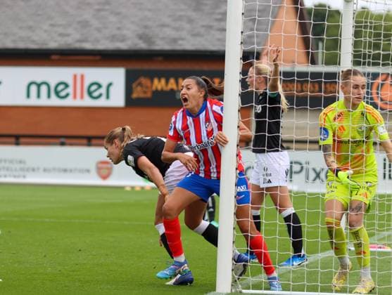 Borenhamwood, London, England, 4th September 2024: Fiamma Benitez (21 Atletico Madrid) scores during the UEFA Champions League Round 1 match between Atlectio Madrid and Rosenborg BK Kvinner on Wednesday 4th September 2024 at Meadow Park Stadium, Borenhamwood, London, England. (Claire Jeffrey SPP) Copyright: xClairexJeffrey SPPx spp-en-ClJe-CJ-SPP-FOOTBALL-ATLvROS016