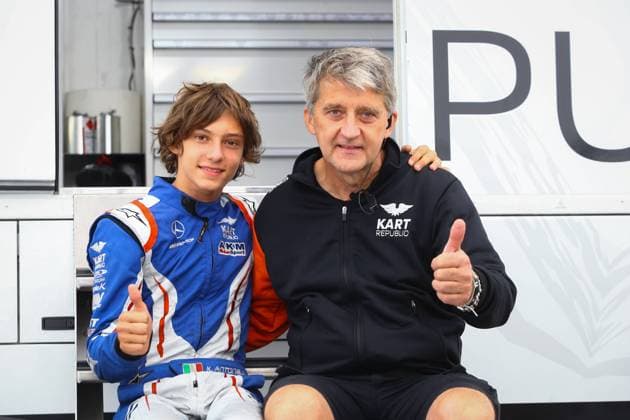 Andrea Kimi Antonelli (ita), KR-Iame, portrait with Kart republic team manager Dino Chiesa during the 2021 World KZ1 Karting championship at Kristianstad, Sweden on September 5th - F1 - ANDREA KIMI ANTONELLI - KARTING DPPI Panoramic  ANTONELLI_KZ1_Suede_08