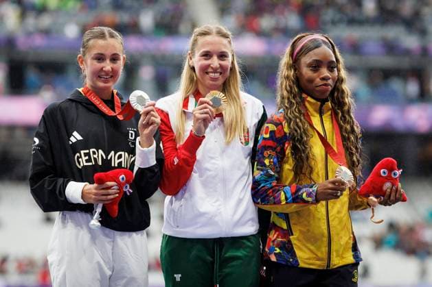 Paralympics (Para Leichtathletik); Paris, 05.09.2024 Überraschung-Silber: MOOS Nele (T38 GER Para Leichtathletik), Weitsprung, long jump, ; Paralympics (Para Leichtathletik) am 05.09.2024 im Stade de France in Paris (Frankreich). GOLD geht an EKLER Luca (T38 HUN), BRONZE: PALOMEQUE MORENO Karen Tatiana (T38 COL). Copyright: xBEAUTIFULxSPORTS AxelxKohringx