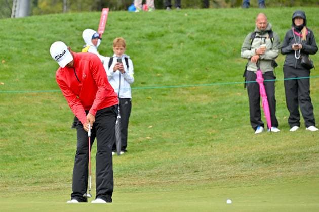 Crans-Montana, 05.09.2024, Golf - Omega European Masters, Nicola Gerhardsen (SUI) Hole 18 (Dubuis Frederic Imago Images)
