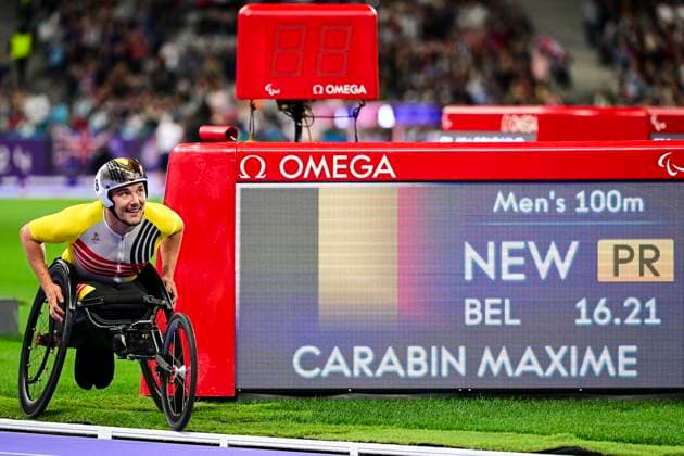 Sport Themen der Woche KW36 Sport Bilder des Tages Belgian Maxime Hordies celebrates after the heats of the men s 100m T52 para athletics event, on day 9 of the 2024 Summer Paralympic Games in Paris, France on Thursday 05 September 2024. The 17th Paralympics are taking place from 28 August to 8 September 2024 in Paris. LAURIExDIEFFEMBACQ  x99934021x