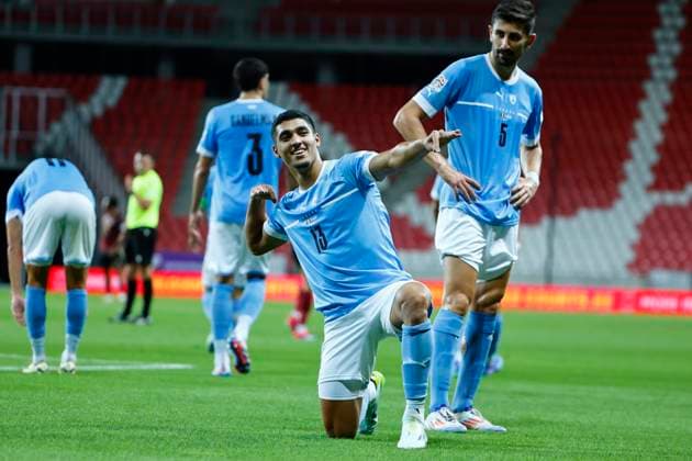 Sport Themen der Woche KW36 Sport Bilder des Tages Belgium v Israel - UEFA Nations League DEBRECEN, HUNGARY - SEPTEMBER 06 : Khalaili Anan forward of Israel celebrates scoring a goal during the UEFA Nations League match in group B between Belgium and Israel on September 6, 2024 in Debrecen, Hungary, 06 09 2024 Debrecen Hungary  Copyright: xJanxDexMeuleneirx