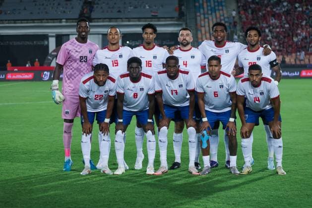 Egypt. Cairo - 6 September 2024 - Cape Verde national team, Nationalteam photo (L-R) Bruno Varela, Dailon Livramento , Kevin Pina, Roberto Lopes, Logan Costa, Ryan Mendes, Steven Moreira, Joao Paulo Fernandes, Willy Semedo, Patrick Andrade, Deroy Duarte during the Africa Cup of Nations qualification match between Egypt and Cape Verde at Cairo international stadium in Cairo, Egypt.06 09 2024. Photo Mohammad Bayoumy for Soccer Images. Egypt v Cape Verde - Africa Cup of Nations qualification match Copyright: xMohammadxBAYOUMYx