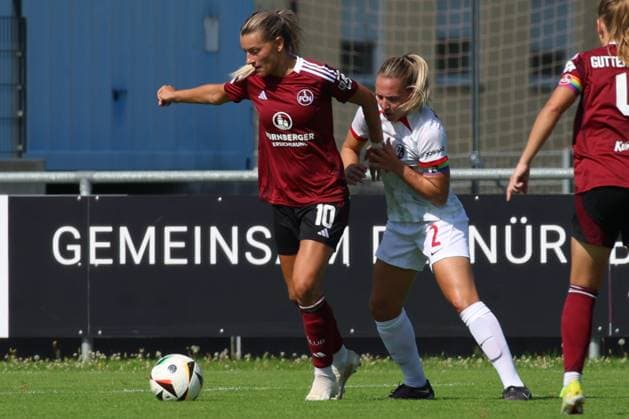 07.09.2024 - Fussball - Saison 2024 2025 - DFB-Pokal Frauen : 1. FC Nürnberg FCN ( Club Clubfrauen ) - SC Freiburg - Sportfoto Zink - xdcxdex - Medina Desic (10, 1. FC Nürnberg FCN ), Lisa Karl ( 2 , SC Freiburg )