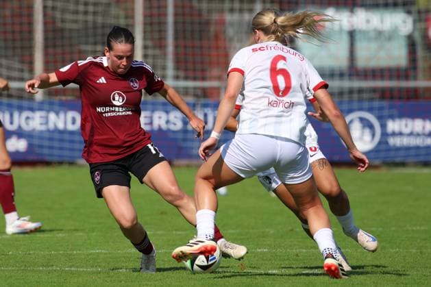 07.09.2024 - Fussball - Saison 2024 2025 - DFB-Pokal Frauen : 1. FC Nürnberg FCN ( Club Clubfrauen ) - SC Freiburg - Sportfoto Zink - xdcxdex - Jonna Brengel (17, 1. FC Nürnberg FCN ), Annie Lee Karich ( 6, SC Freiburg )