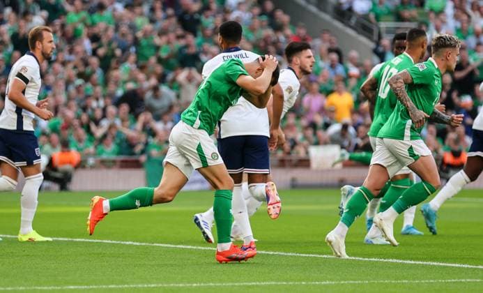 UEFA Nations League Group B2, Aviva Stadium, Dublin 7 9 2024 Republic of Ireland vs England Ireland s Jayson Molumby reacts to a missed opportunity Jayson Molumby reacts to a missed opportunity 7 9 2024  Copyright: x INPHO JamesxCrombiex JRH26300
