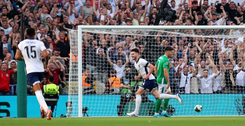 UEFA Nations League Group B2, Aviva Stadium, Dublin 7 9 2024 Republic of Ireland vs England England™s Declan Rice celebrates scoring his sides first goal Declan Rice celebrates scoring his sides first goal 7 9 2024  Copyright: x INPHO RyanxByrnex RB1_0192