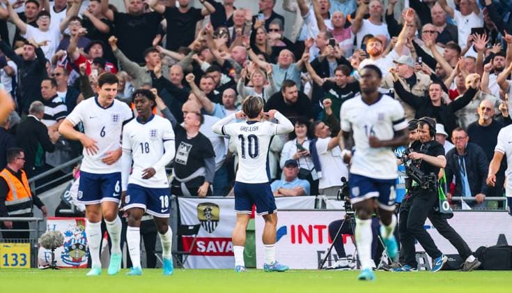 UEFA Nations League Group B2, Aviva Stadium, Dublin 7 9 2024 Republic of Ireland vs England England™s Jack Grealish celebrates after scoring Jack Grealish celebrates after scoring 7 9 2024  Copyright: x INPHO JamesxCrombiex JRY13626