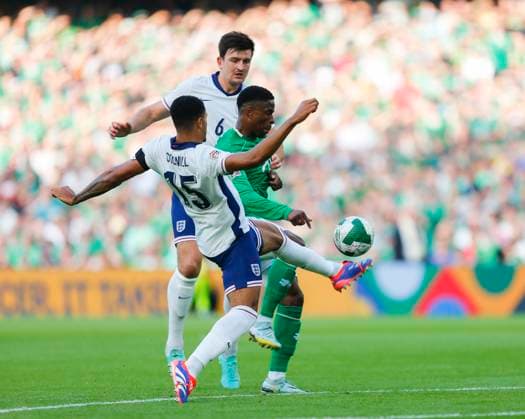 7th September 2024; Aviva Stadium, Dublin, Ireland; Nations League, League B, Group 2 International Football, Republic of Ireland versus England; Levi Colwill of England clears the ball away from his end  ActionPlus12690272 PeterxFitzpatrick