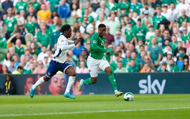 7th September 2024; Aviva Stadium, Dublin, Ireland; Nations League, League B, Group 2 International Football, Republic of Ireland versus England; Chiedozie Ogbene of Ireland makes a run with the ball  ActionPlus12690464 PeterxFitzpatrick