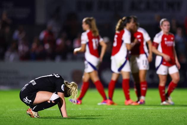 Arsenal v Rosenborg 07 September 2024, London - UEFA Women s Champions League Qualifier - Arsenal v Rosenborg - Selma Sol Magnusdottir of Rosenborg looks dejected - Photo: Jacques Feeney Offside. London UK Copyright: xJacquesxFeeneyx xOffsidexOffside