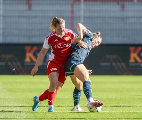 Fußball, Frauen, Saison 2024 2025, DFB-Pokal (2. Runde), 1. FC Union Berlin - RB Leipzig, v. l. Dina Orschmann (1. Frauen 1. FC Union), Sandra Starke (RB Leipzig), 08.09. 2024, Copyright: xMatthiasxKochx