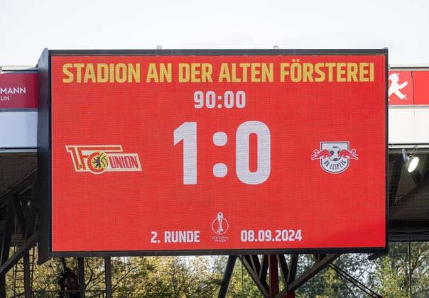 Fußball, Frauen, Saison 2024 2025, DFB-Pokal (2. Runde), 1. FC Union Berlin - RB Leipzig, Anzeigetafel mit 1:0-Endstand, 08.09. 2024, Copyright: xMatthiasxKochx