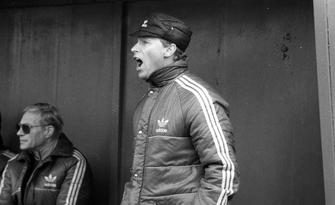 30.04.85 U21, U 21 CSSR - U21 Deutschland Tschecheslowakei, Prag, 30.04.1985, Fussball, U21 CSSR - U21 Deutschland: Berti Vogts (Trainer Deutschland). *** 30 04 85 U21 CSSR U21 Germany Czechoslovakia, Prague, 30 04 1985, Football, U21 CSSR U21 Germany Berti Vogts Coach Germany