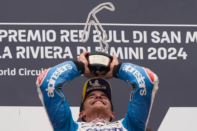 Bilder des Jahres 2024, Sport 09 September Sport Themen der Woche KW36 Sport Bilder des Tages MotoGP Of San Marino - Race Marc Marquez of Spain and Gresini Racing MotoGP celebrate the victory of the MotoGP Race of MotoGP Of San Marino at Misano World Circuit in Misano Adriatico, Italy, on September 08, 2024. Misano Adriatico Italy  Copyright: xDaniloxDixGiovannix originalFilename:digiovanni-motogpof240908_npZ3l.jpg