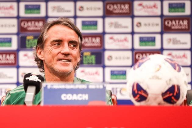 DALIAN, CHINA - SEPTEMBER 09: Roberto Mancini, head coach of Team Saudi Arabia attends a press conference, PK, Pressekonferenz ahead of the 2026 FIFA World Cup, WM, Weltmeisterschaft, Fussball Qualifier third round Group C match between China and Saudi Arabia on September 9, 2024 in Dalian, Liaoning Province of China.  Copyright: xVCGx 111516970597