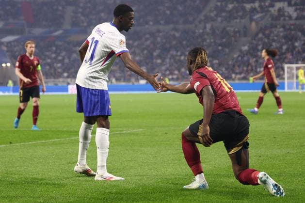 France v Belgium - UEFA Nations League LYON, FRANCE - SEPTEMBER 09 : Dembele Ousmane forward of France and Doku Jeremy forward of Belgium pictured during the UEFA Nations League match in group A2 between France and Belgium on September 9, 2024 in Lyon, France, 09 09 2024 Lyon France  Copyright: xTomasxSiskx