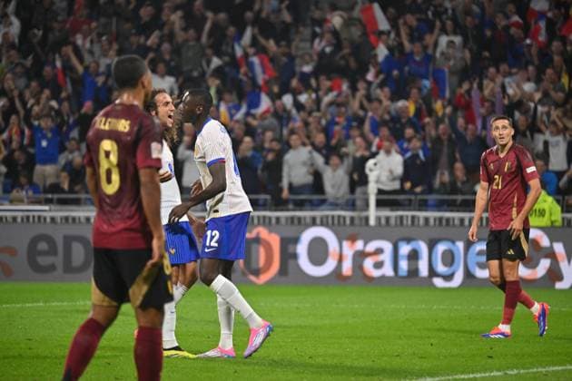Joie de Randal Kulo Muani et de ses coéquipiers (france) vs FOOTBALL: France vs Belgique - Ligue des Nations - 09 09 2024 FredericChambert Panoramic 