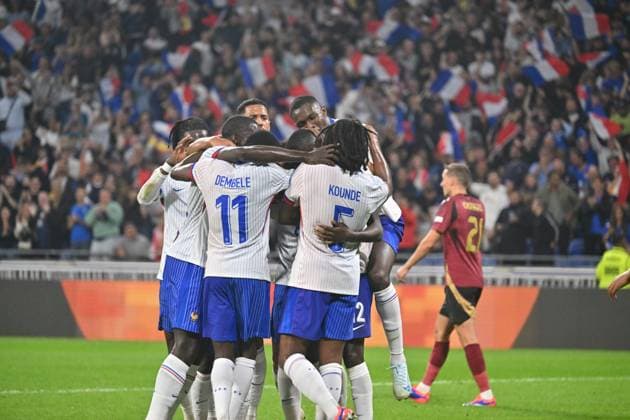 Joie de Randal Kulo Muani et de ses coéquipiers (france) vs FOOTBALL: France vs Belgique - Ligue des Nations - 09 09 2024 FredericChambert Panoramic 