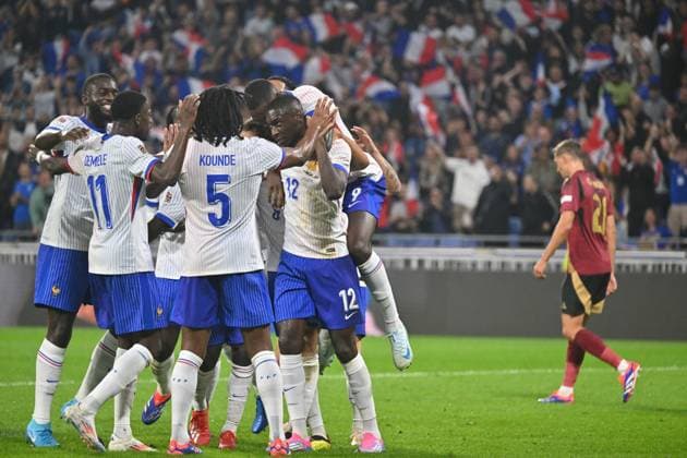 Joie de Randal Kulo Muani et de ses coéquipiers (france) vs FOOTBALL: France vs Belgique - Ligue des Nations - 09 09 2024 FredericChambert Panoramic 