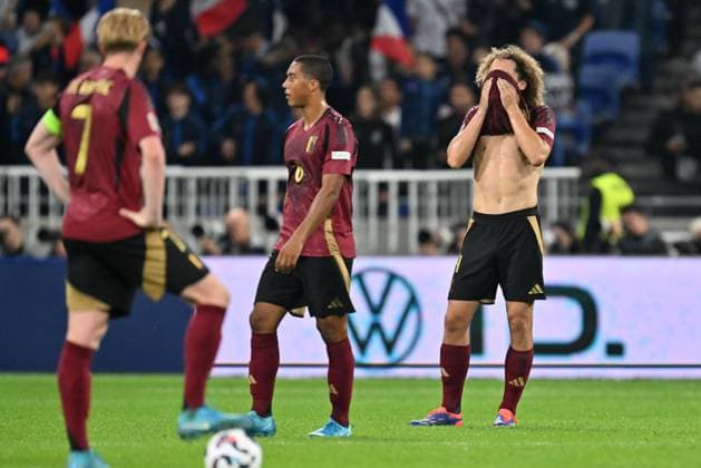 240909 UEFA NATIONS LEAGUE A2 - D2 FRANCE VS BELGIUM Wout Faes (4) of Belgium looking dejected and disappointed after conceding the 2-0 goal during a soccer game between the national teams of France, called les Bleus and Belgium, called the Red Devils in the Second game in group A2 in the UEFA Nations League , on Monday 9 September 2024 in Lyon , France . photo isosport David Catry LYON FRANCE  Copyright: xx 479998