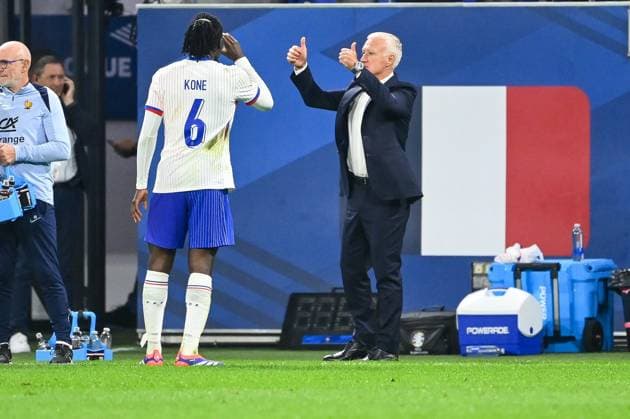 UEFA Ligue des Nations France vs Belgique Alexandre Dimou ALEXPRESS MAXPPP - Ousmane DEMBELE of France celebrates his scoring with teammates and Didier DESCHAMPS head coach of France during UEFA Ligue des Nations France vs Belgique ˆ Groupama Stadium de Decines (Alexandre Dimou Alexpress France vs Belgium UEFA Lyon France  Copyright: xALEXPRESS MAXPPPxAlexandrexDimoux DIM202409099656 DIM202409099656