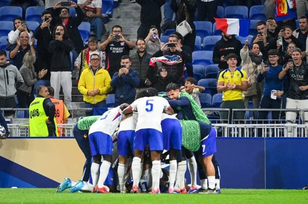 UEFA Ligue des Nations France vs Belgique Alexandre Dimou ALEXPRESS MAXPPP - Ousmane DEMBELE of France celebrates his scoring with teammates during UEFA Ligue des Nations France vs Belgique ˆ Groupama Stadium de Decines (Alexandre Dimou Alexpress France vs Belgium UEFA Lyon France  Copyright: xALEXPRESS MAXPPPxAlexandrexDimoux DIM202409099662 DIM202409099662