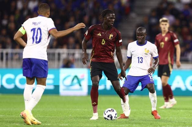 France v Belgium - UEFA Nations League LYON, FRANCE - SEPTEMBER 09 : N Golo Kante midfielder of France battles for the ball with Onana Amadou midfielder of Belgium during the UEFA Nations League match in group A2 between France and Belgium on September 9, 2024 in Lyon, France, 09 09 2024 Lyon France  Copyright: xTomasxSiskx