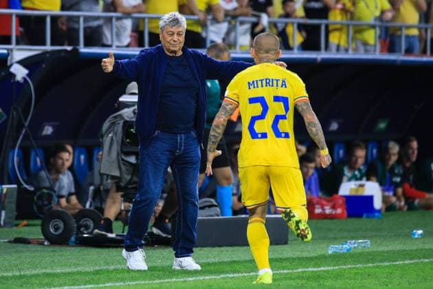 9 september 2024, UEFA Nations League, League phase, Matchday 2,League CGroup C2, Romania vs Lituania, Stadionul Steaua Bucharest. 22 Ionut Mitrita and Mircea Lucescu celebrates scoring his first goal of the match