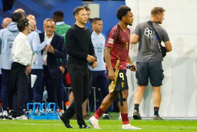 France v Belgium - UEFA Nations League LYON, FRANCE - SEPTEMBER 09 : Tedesco Domenico head coach of Belgium and Openda Lois forward of Belgium during the UEFA Nations League match in group A2 between France and Belgium on September 9, 2024 in Lyon, France, 09 09 2024 Lyon France  Copyright: xJanxDexMeuleneirx