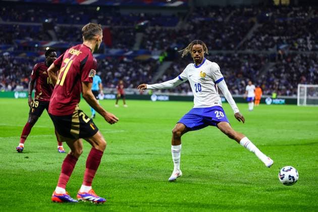 9th of September 2024 - UEFA NATIONS LEAGUE A - GROUPE A2 - MATCH 2 - FRANCE vs BELGIUM - GROUPAMA STADIUM barcola (bradley) in action against castagne (timothy) DECINES FRANCE Copyright: xSPORTPIXPRESSx xFREDxPORCUx