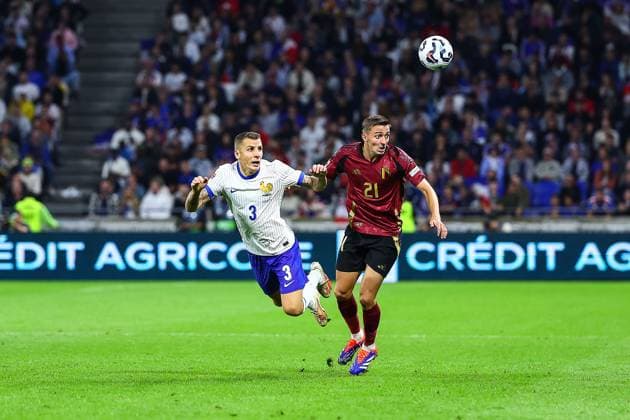 9th of September 2024 - UEFA NATIONS LEAGUE A - GROUPE A2 - MATCH 2 - FRANCE vs BELGIUM - GROUPAMA STADIUM digne (lucas) in action against castagne (timothy) DECINES FRANCE Copyright: xSPORTPIXPRESSx xFREDxPORCUx