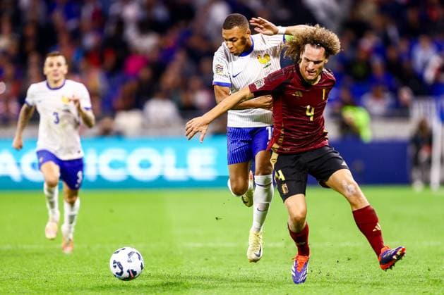 France v Belgium - UEFA Nations League LYON, FRANCE - SEPTEMBER 09 : Mbappe Kylian forward of France battles for possession with Faes Wout defender of Belgium during the UEFA Nations League match in group A2 between France and Belgium on September 9, 2024 in Lyon, France, 09 09 2024  Copyright: xTomasxSiskx
