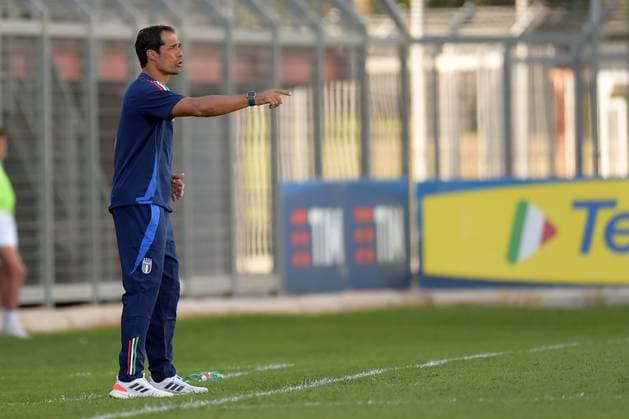 Rieti: Italia s U20 coach Bernardo Corradi during the match Elite League Italy U20 - Germany U20 at the Manlio Scopigno stadium in Rieti, Italy on september 10, 2024 - Altro - Elite League Under 20 - Italy vs Germany  - ZUMAp169 20240910_zsa_p169_015 Copyright: xGianlucaxVannicelli IPAxSportx
