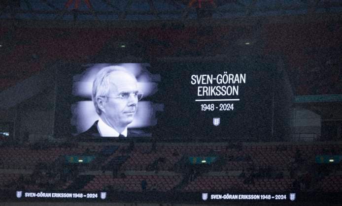 Sport Bilder des Tages England v Finland - UEFA Nations League 2024 25 League B Group B2 Scoreboard with tribute to Sven-Goran Eriksson before the UEFA Nations League 2024 25 League B Group B2 match between England and Finland at Wembley Stadium on September 10, 2024 in London, England. London Wembley Stadium England United Kingdom Copyright: xNigelxFrench Sportsphoto APLx 14047413