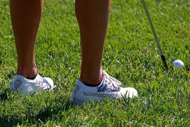 GAINESVILLE, VA - SEPTEMBER 10: A close up of the shoes worn by Team USA golfer Lexi Thompson during the first day of practice for the 2024 Solheim Cup at Robert Trent Jones Golf Club at Gainesville, Virginia. (Photo by Brian Spurlock Icon Sportswire) GOLF: SEP 10 LPGA, Golf Damen Solheim Cup EDITORIAL USE ONLY Icon24091014