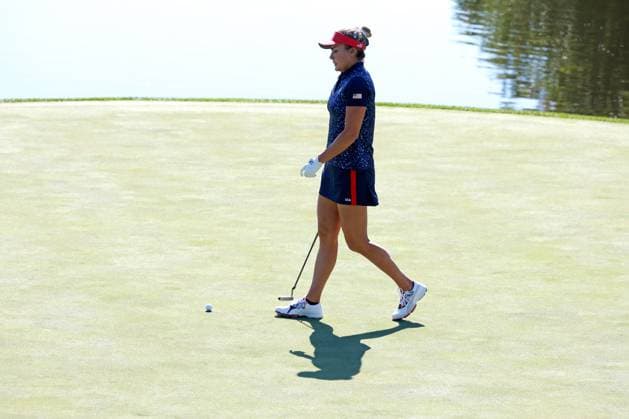 GAINESVILLE, VA - SEPTEMBER 10: Team USA golfer Lexi Thompson putts on the 14th hole during the first day of practice for the 2024 Solheim Cup at Robert Trent Jones Golf Club at Gainesville, Virginia (Photo by Brian Spurlock Icon Sportswire) GOLF: SEP 10 LPGA, Golf Damen Solheim Cup EDITORIAL USE ONLY Icon2409106