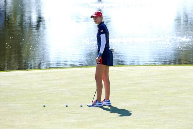 GAINESVILLE, VA - SEPTEMBER 10: Team USA golfer Nelly Korda putts on the 14th hole during the first day of practice for the 2024 Solheim Cup at Robert Trent Jones Golf Club at Gainesville, Virginia (Photo by Brian Spurlock Icon Sportswire) GOLF: SEP 10 LPGA, Golf Damen Solheim Cup EDITORIAL USE ONLY Icon2409109